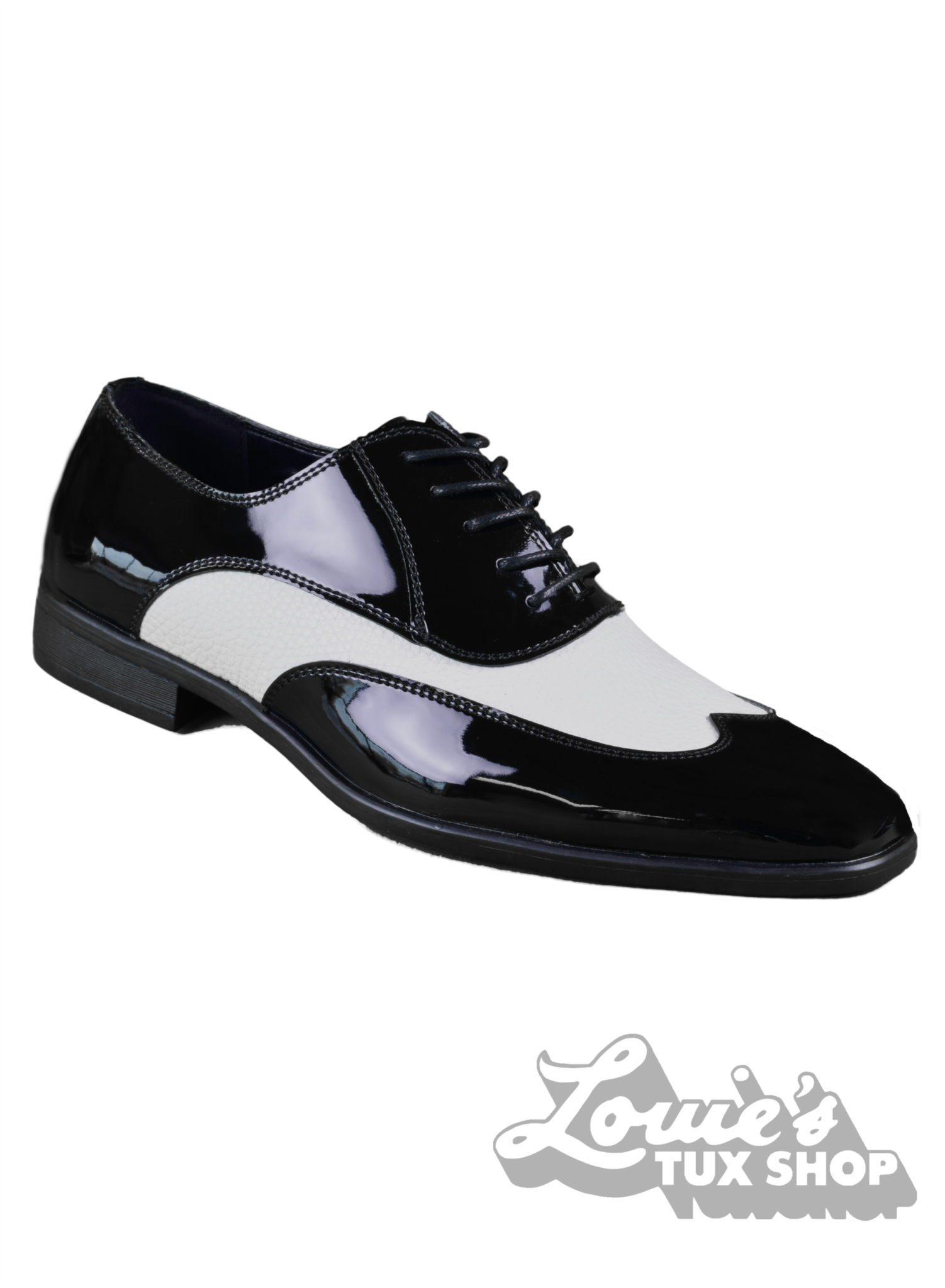 black and white wingtip tuxedo shoes